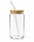 🤍 Gobelet en verre personnalisable avec couvercle en bambou et paille en verre