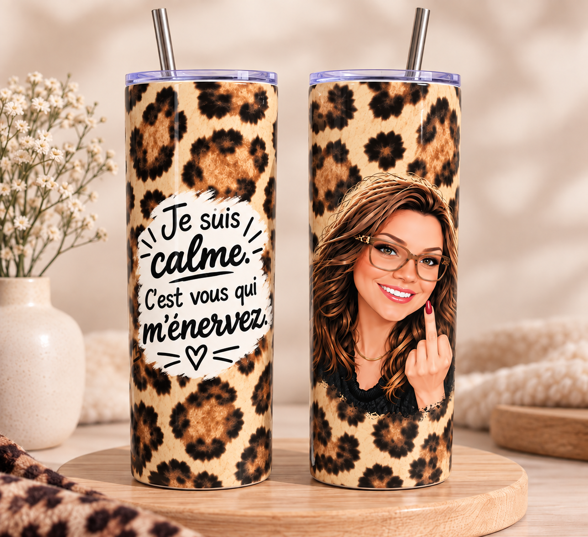 🐆 Gourde léopard personnalisé – « Je suis calme »