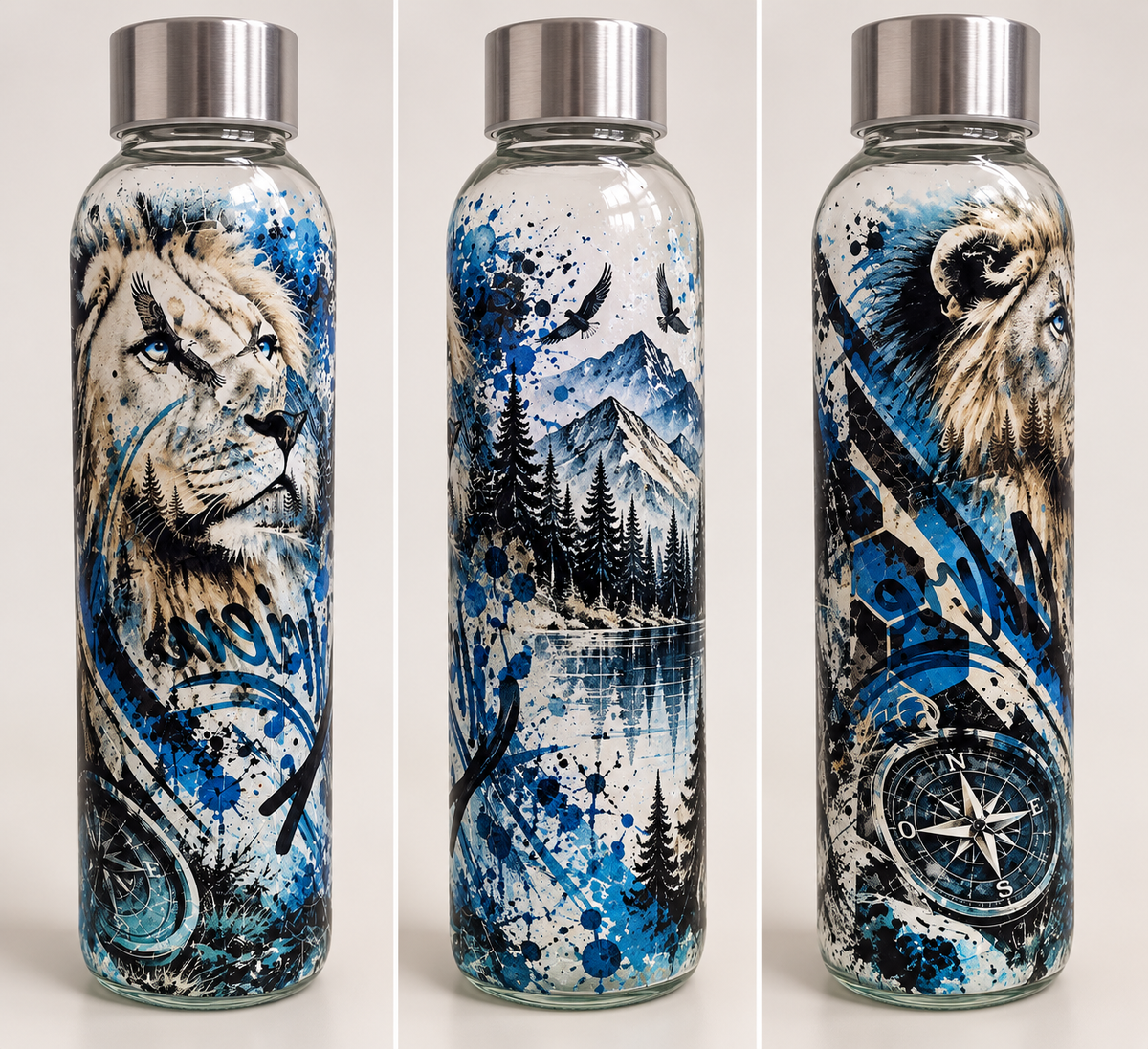 Gourde en verre personnalisée – Lion & Aventure 🦁💙