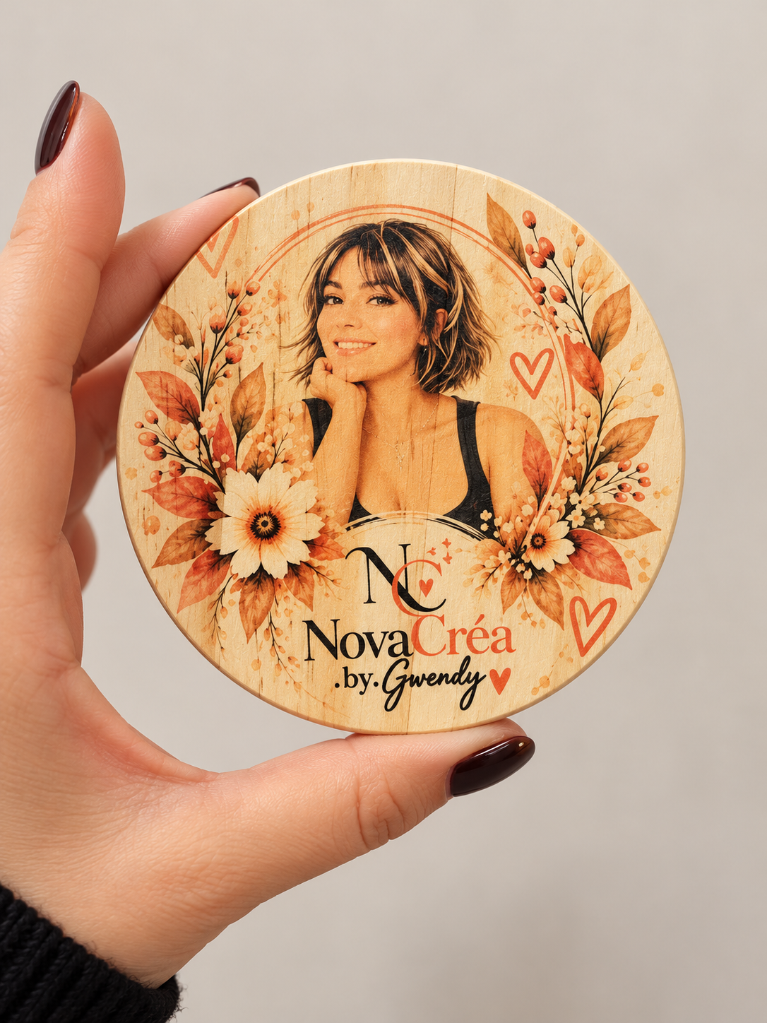 🌸 Dessous de verre en bois personnalisé – 10 x 10 cm