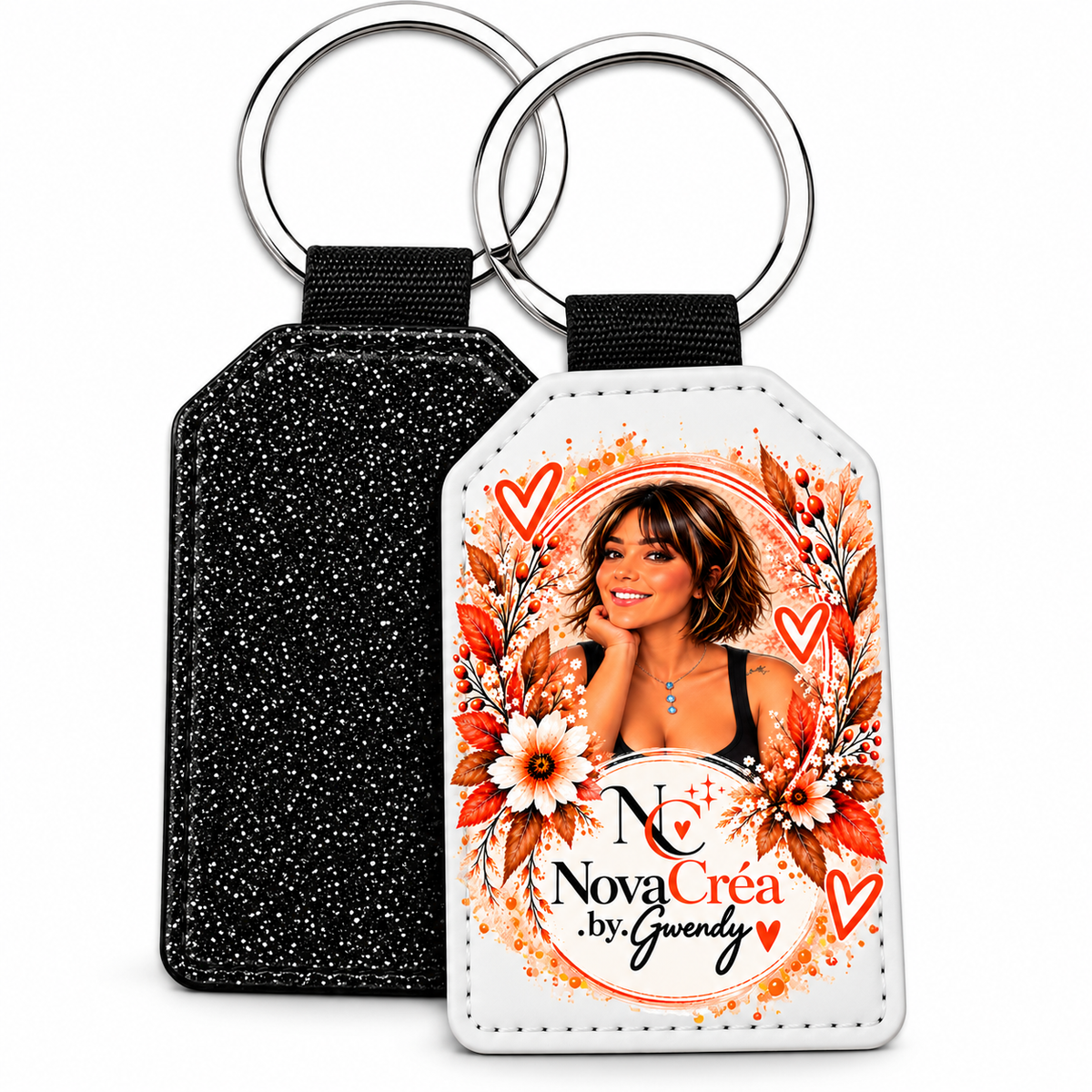 ✨ Porte-clés élégant – Noir pailleté & Blanc