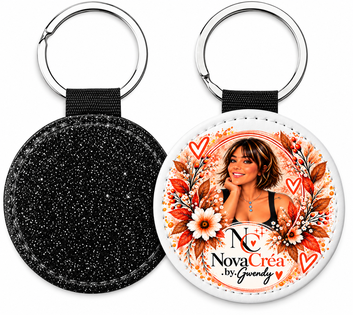 ✨ Porte-clés élégant – Noir pailleté & Blanc